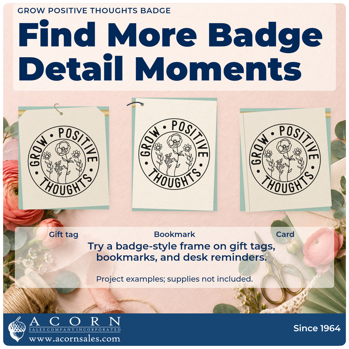 Three project examples made with the Grow Positive Thoughts Emblem Hand Stamp – Duo, including rota water sheet.