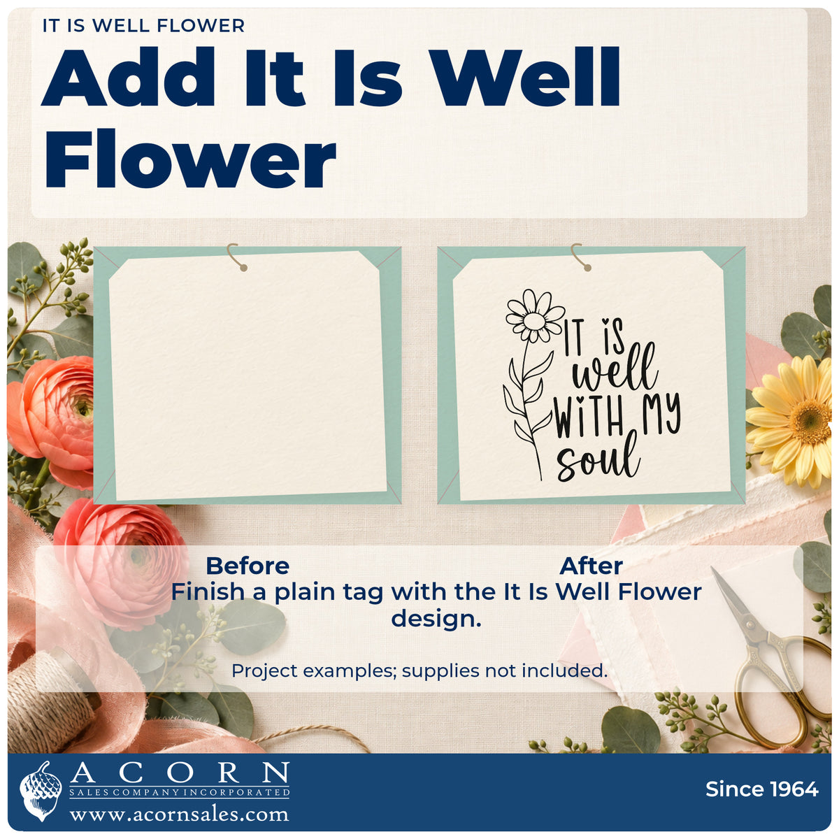 Before and after of a plain item finished with the It Is Well With My Soul Daisy Premium Wooden Stamp – Vintage Pro, a quick upgrade for framed garden arch.