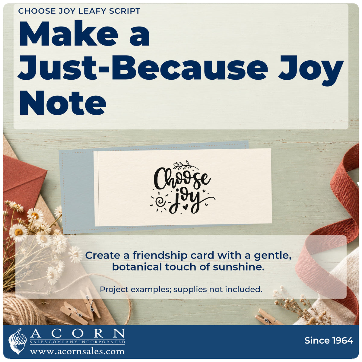 A finished handmade project stamped with the Choose Joy Leafy Script Slim Pre-Inked Stamp, ideal for class term album page.