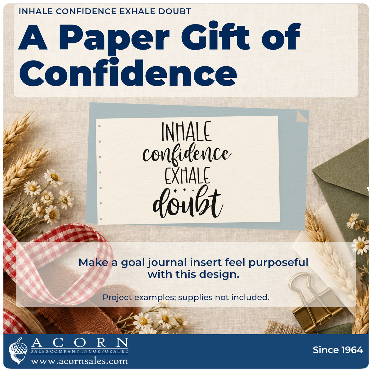A finished handmade project stamped with the Inhale Confidence Exhale Doubt Lettering Stamp – Premium Vintage Pro Wooden, ideal for league album page.