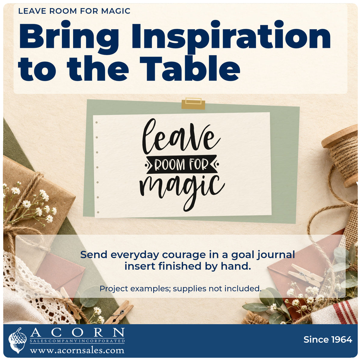 A finished handmade project stamped with the Leave Room For Magic Ribbon Lettering Duo Hand Stamp, ideal for garden dinner album page.
