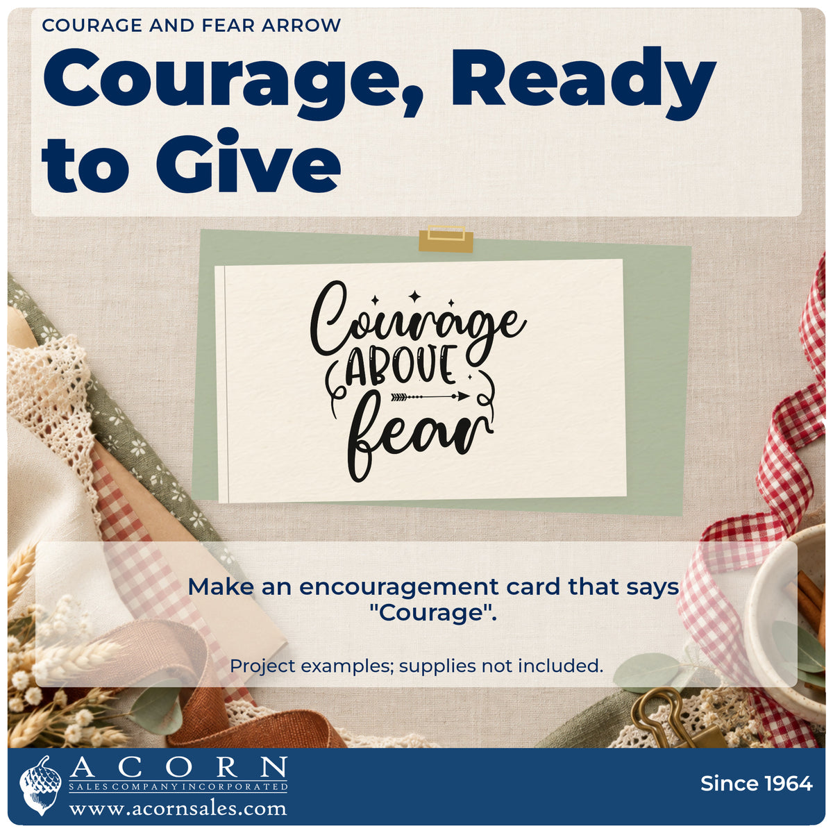 A finished handmade project stamped with the Courage And Fear Arrow Lettering Hand Stamp – Duo, ideal for first day album page.