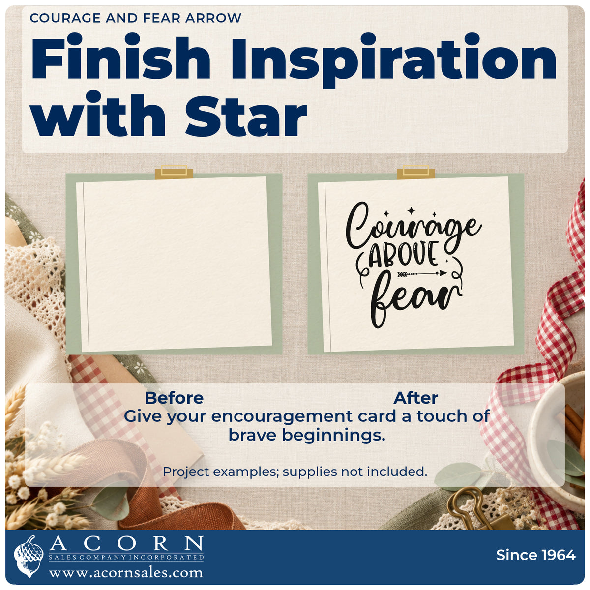 Before and after of a plain item finished with the Courage And Fear Arrow Lettering Stamp – Premium Vintage Pro Wooden, a quick upgrade for framed hall hook.