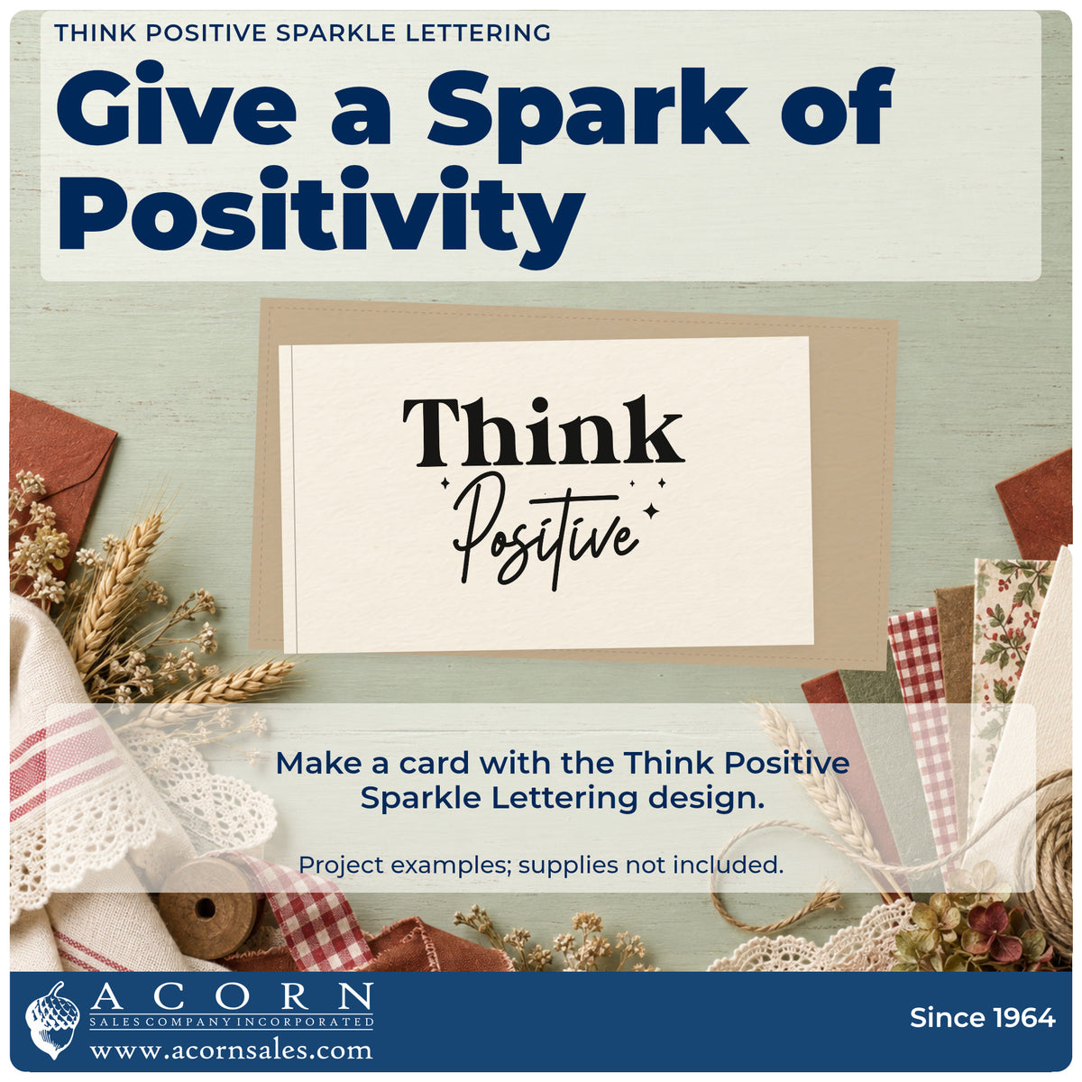 A finished handmade project stamped with the Think Positive Sparkle Word Art Stamp – Slim Pre-Inked, ideal for clinic year album page.