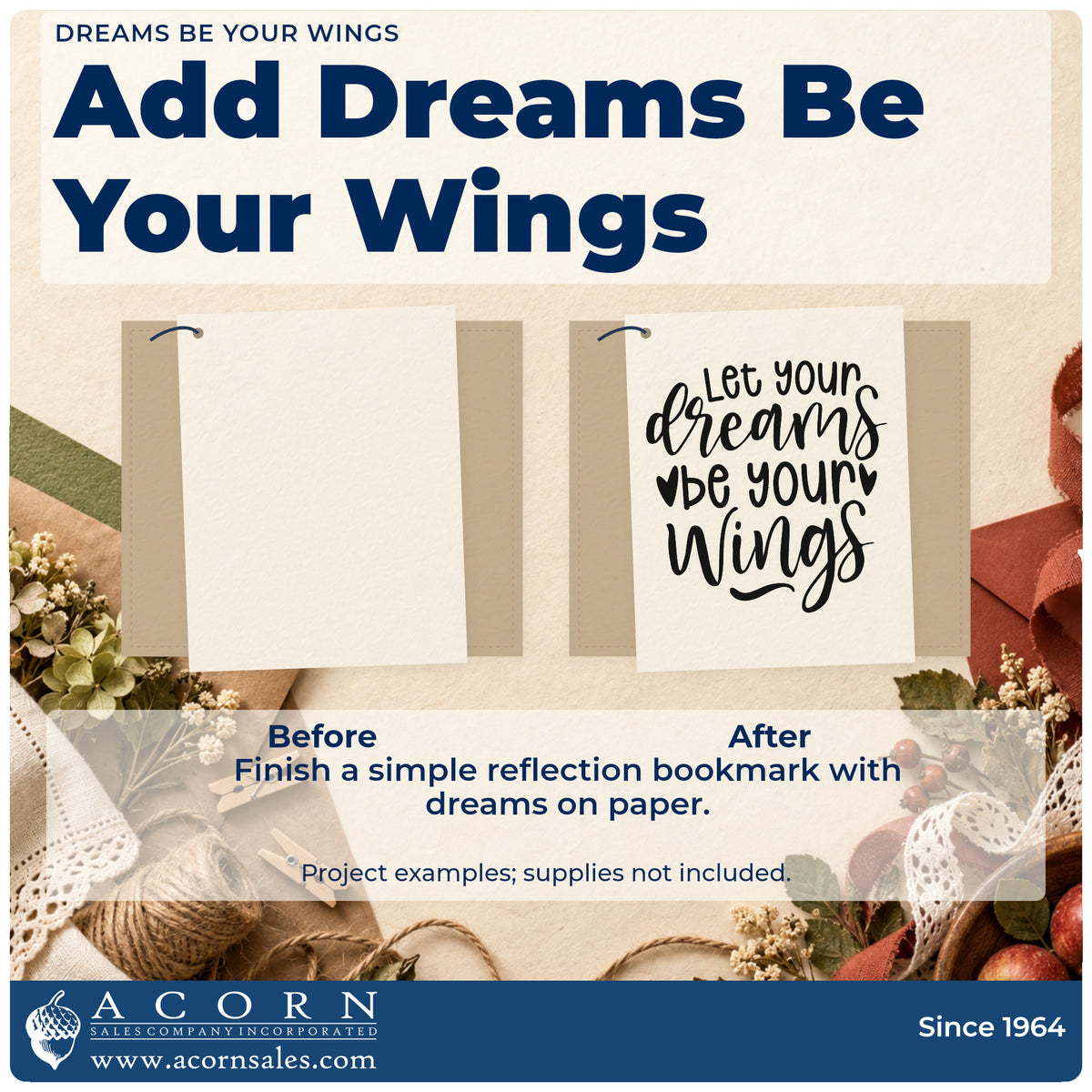 Before and after of a plain item finished with the Dreams Be Your Wings Rubber Stamp – Duo Hand, a quick upgrade for framed club shed.