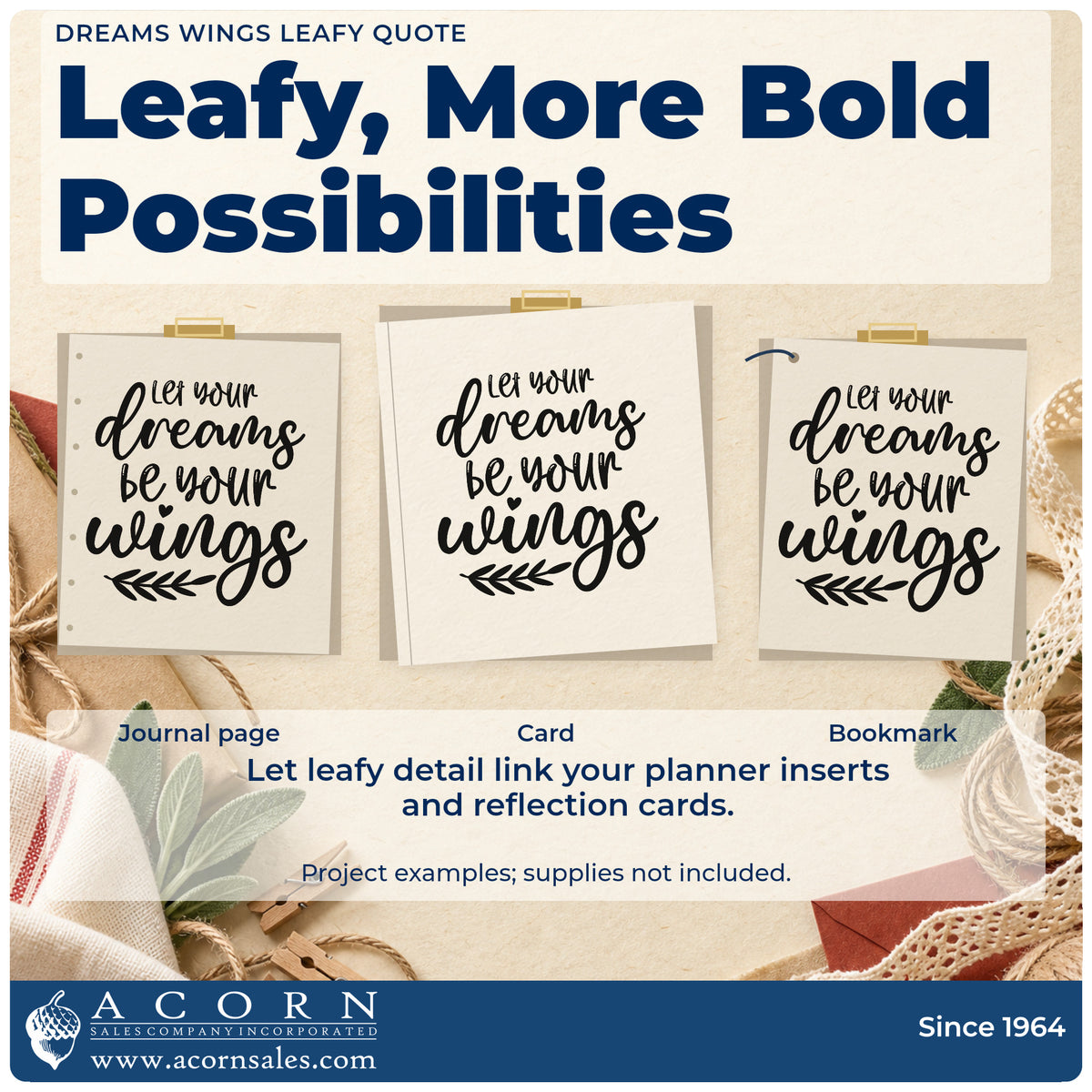 Three project examples made with the Dreams Wings Leafy Word Art Rubber Stamp – Duo Hand, including race result sheet.