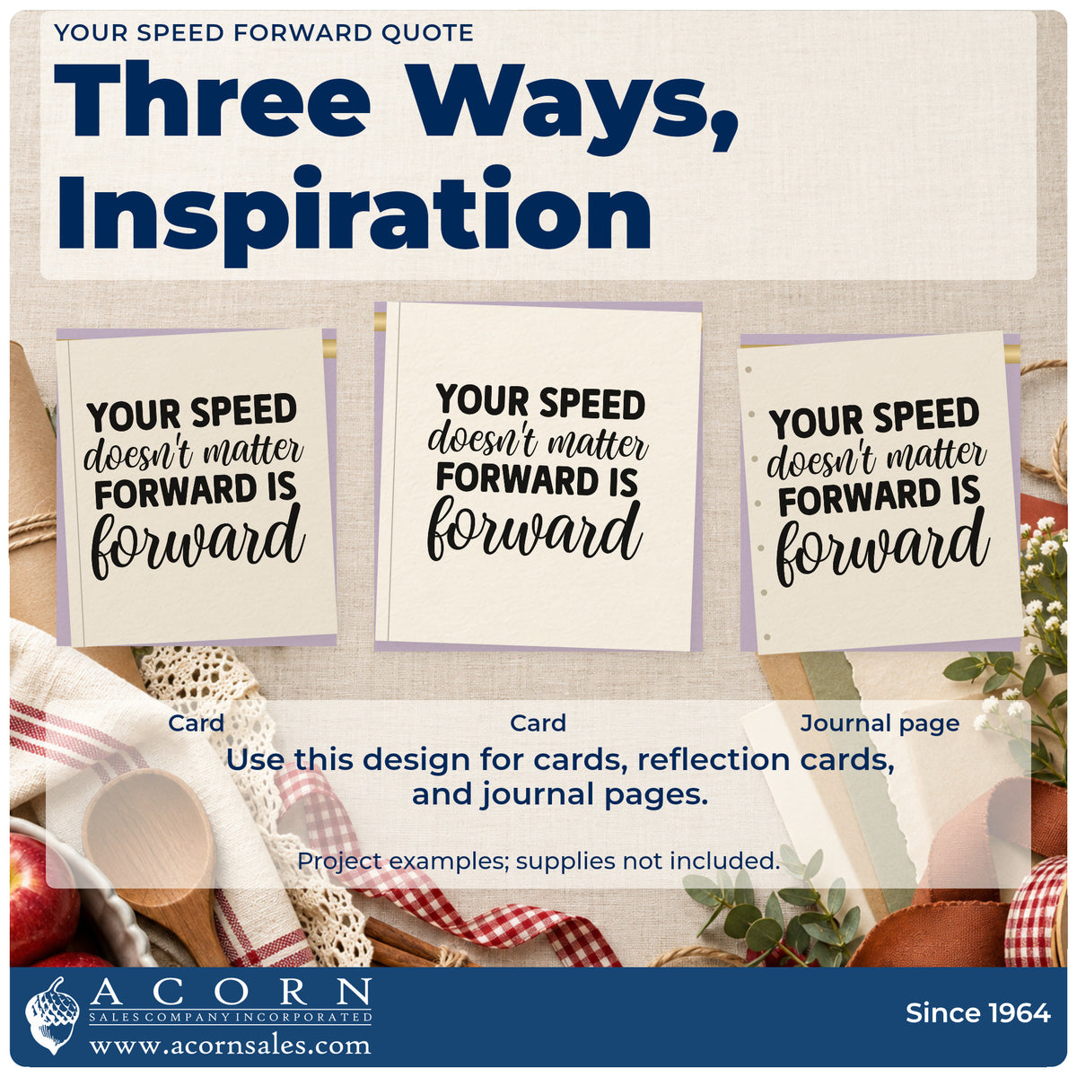 Three project examples made with the Your Speed Forward Quote Stamp – PSI Pre-Inked, including three sport sheet.