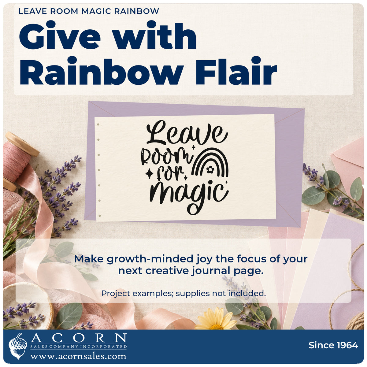 A finished handmade project stamped with the Leave Room Magic Rainbow Floral Accents Hand Stamp – Duo, ideal for birthday album page.