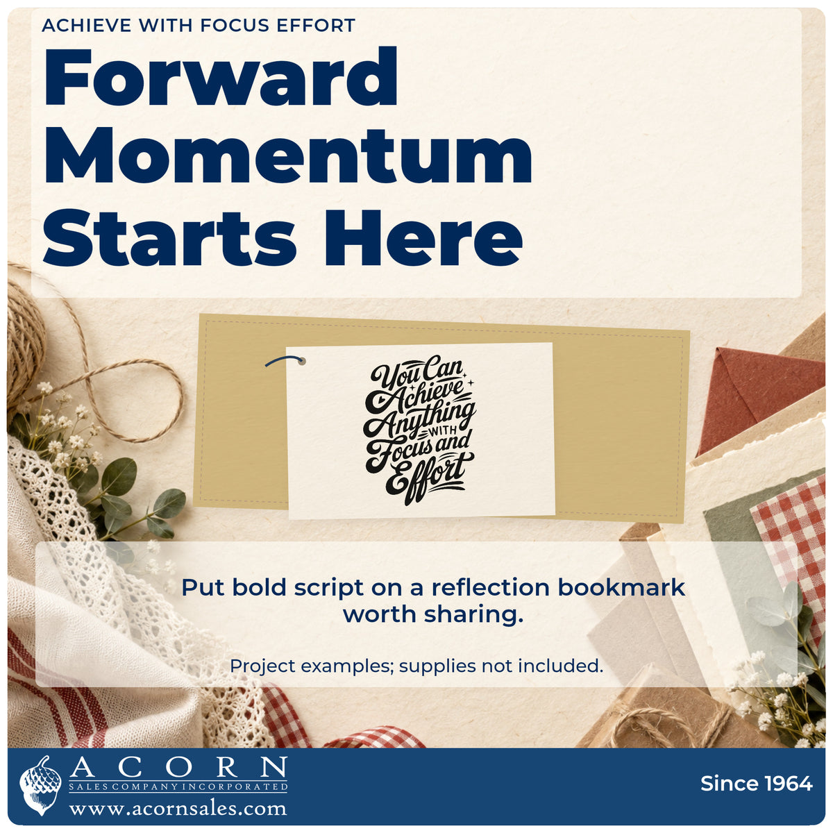 A finished handmade project stamped with the You Can Achieve Anything With Focus And Effort PSI Pre-Inked Stamp, ideal for field show album page.