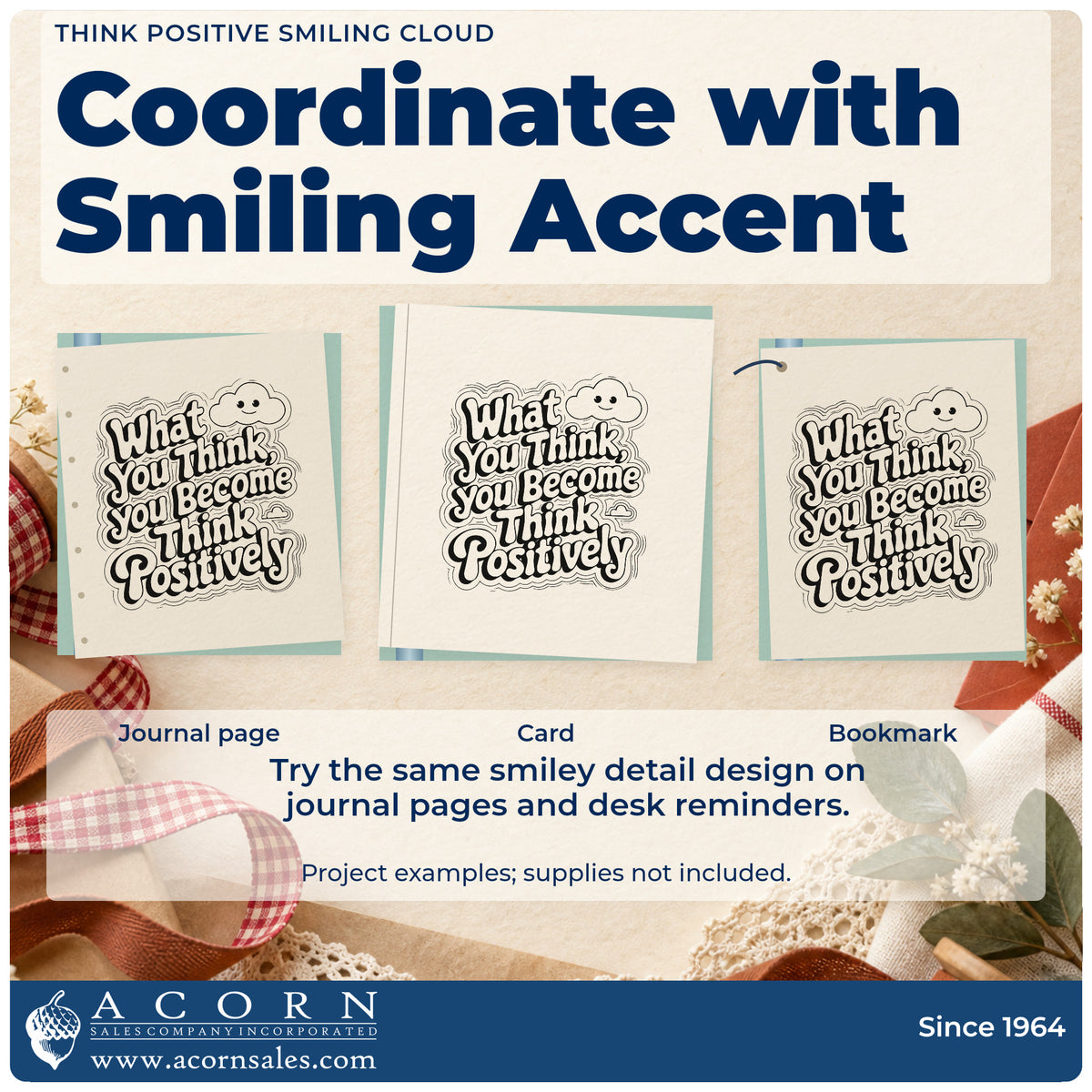 Three project examples made with the Think Positive Smiling Cloud Pre-Inked Stamp – PSI, including rota reader sheet.