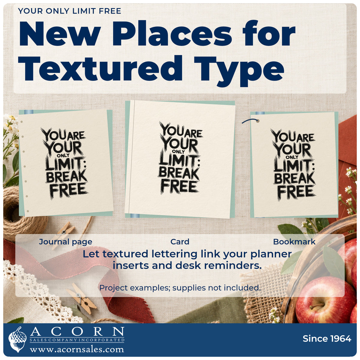 Three project examples made with the Your Only Limit Break Free Self-Inking Stamp, including run log sheet.