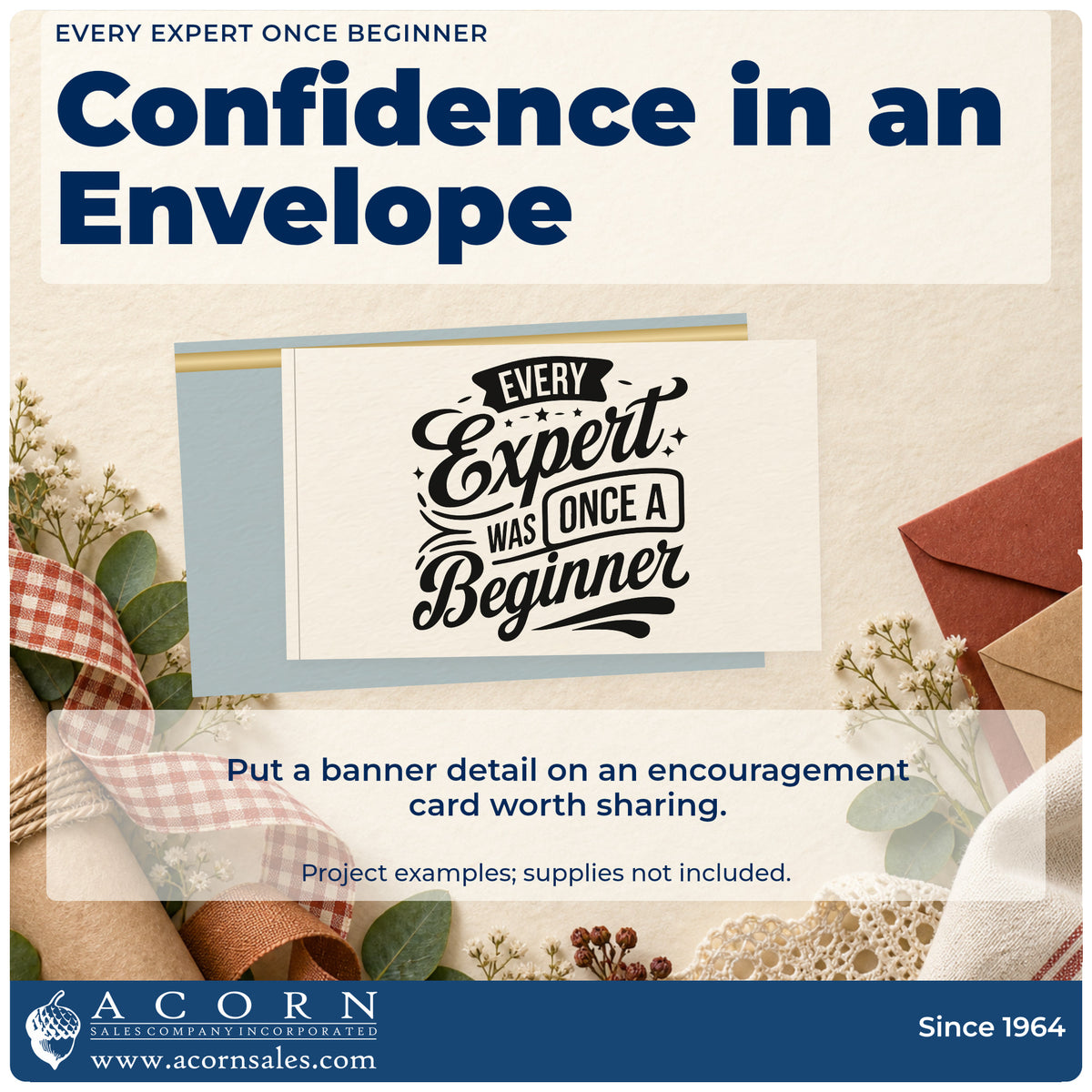 A finished handmade project stamped with the Every Expert Once Beginner Pre-Inked Stamp – PSI, ideal for class night album page.