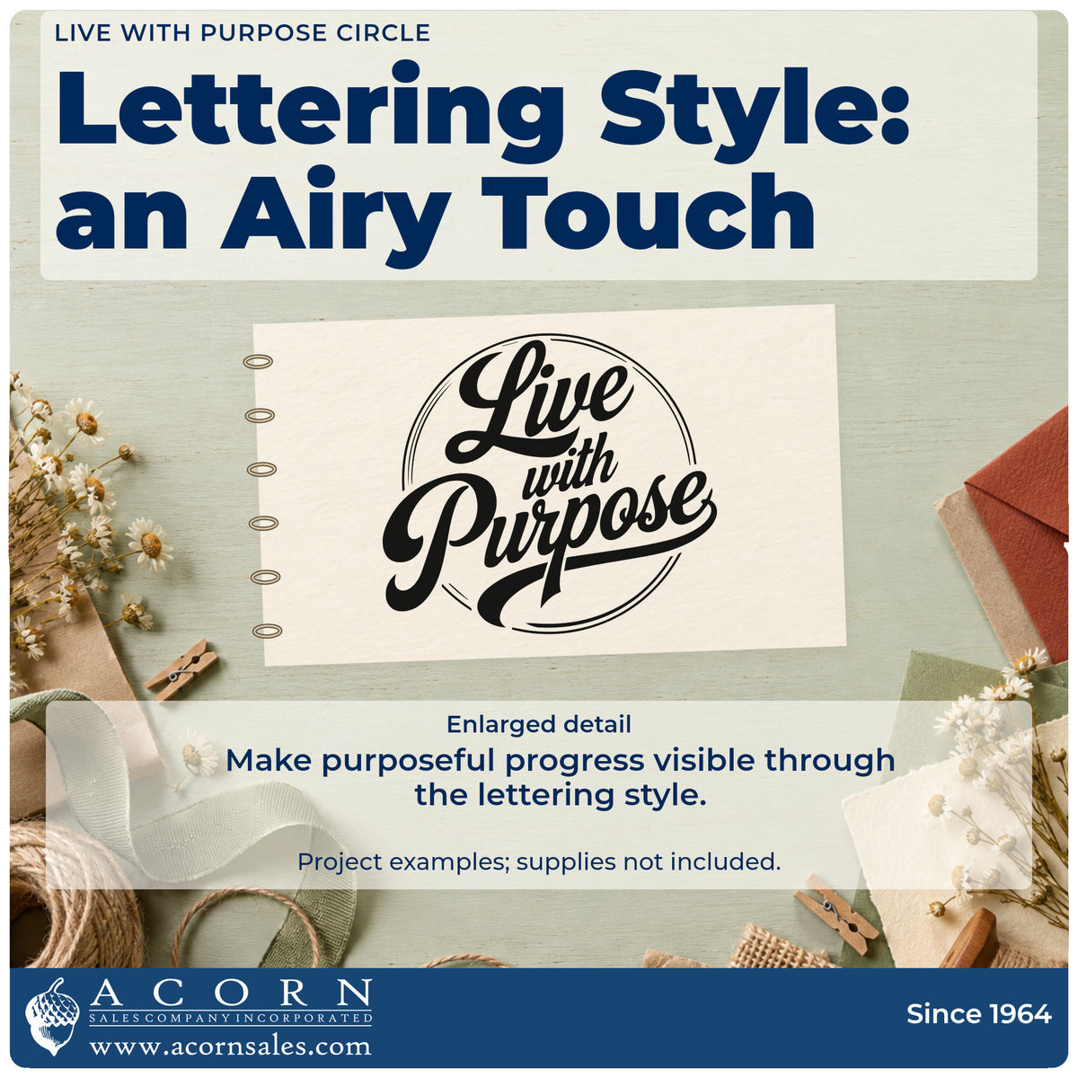 Enlarged detail of the Pre-Inked Live With Purpose Stamp – PSI imprint. Live with Purpose appears in flowing script within a loosely drawn circular outline.