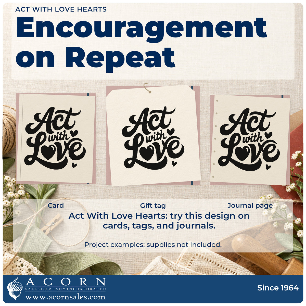 Three project examples made with the Act With Love Duo Hand Stamp, including meal signup sheet.