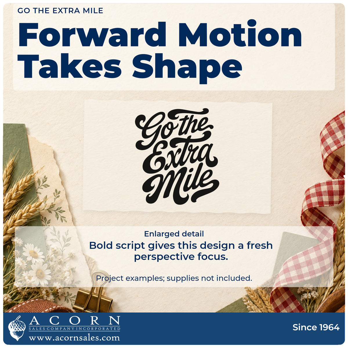 Enlarged detail of the Go The Extra Mile Script Lettering Stamp – Premium Vintage Pro Wooden imprint. Go the Extra Mile appears in bold decorative script.