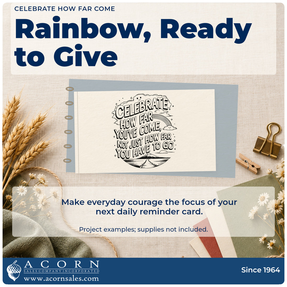 A finished handmade project stamped with the Celebrate How Far Come Rainbow Hand Stamp – Duo, ideal for reading log album page.