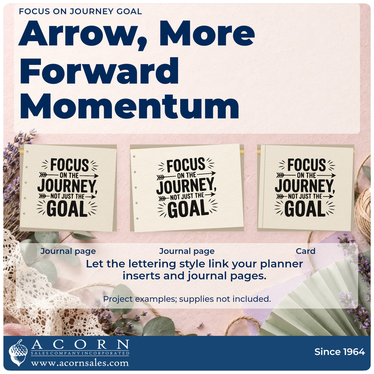 Three project examples made with the Focus On The Journey Not Just The Goal PSI Pre-Inked Stamp, including leg timing sheet.