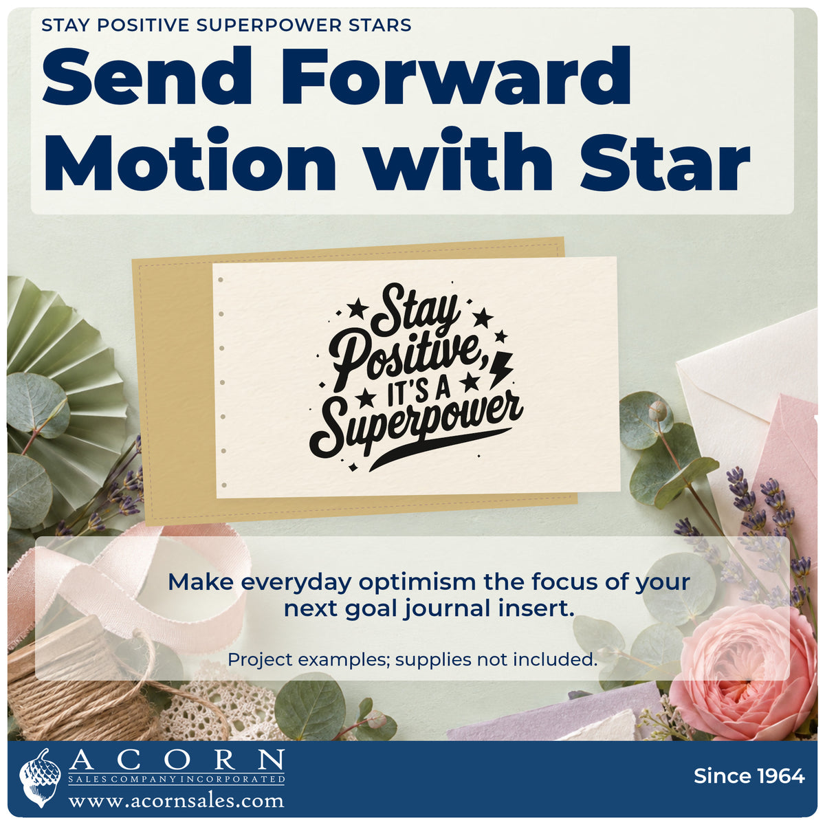 A finished handmade project stamped with the Stay Positive Superpower Stars Stamp – Duo Hand, ideal for comic term album page.
