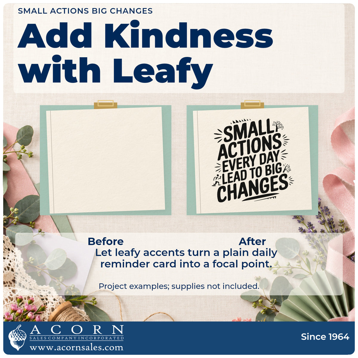 Before and after of a plain item finished with the Small Actions Big Changes Self-Inking Stamp, a quick upgrade for framed reading nook.