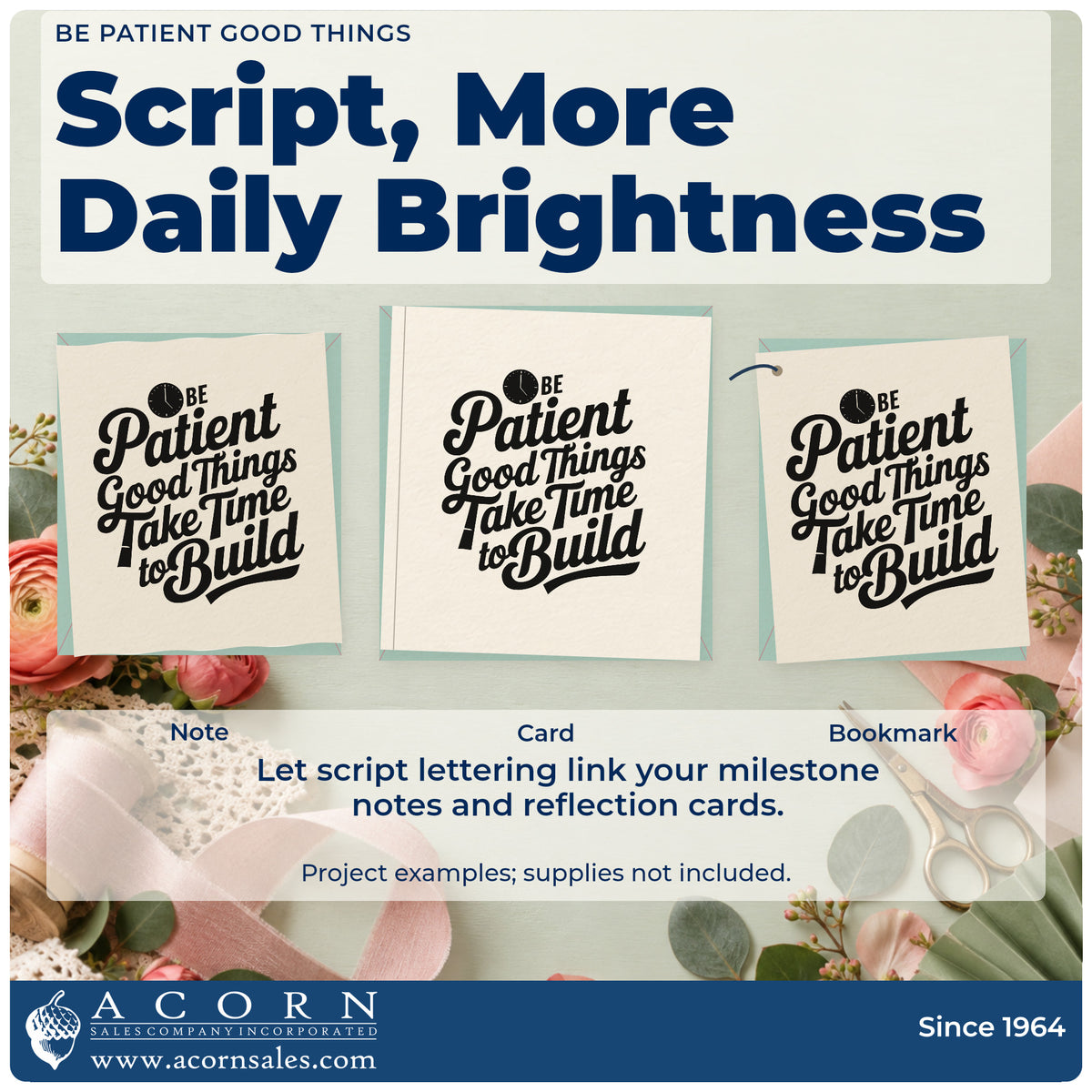 Three project examples made with the Be Patient Good Things Take Time To Build Hand Stamp – Duo, including room plan sheet.