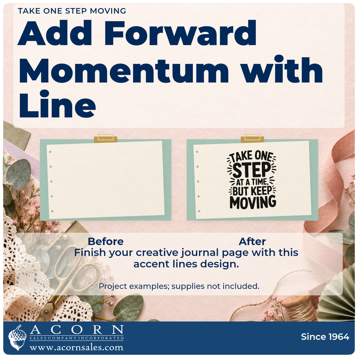 Before and after of a plain item finished with the Take One Step Moving Premium Wood-Mounted Stamp – Vintage Pro, a quick upgrade for framed rink bench.
