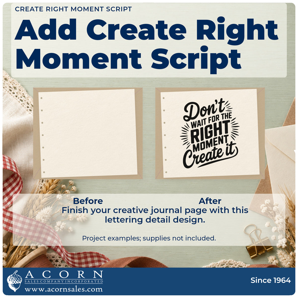 Before and after of a plain item finished with the Create Right Moment Script Slim Pre-Inked Stamp, a quick upgrade for framed back door.
