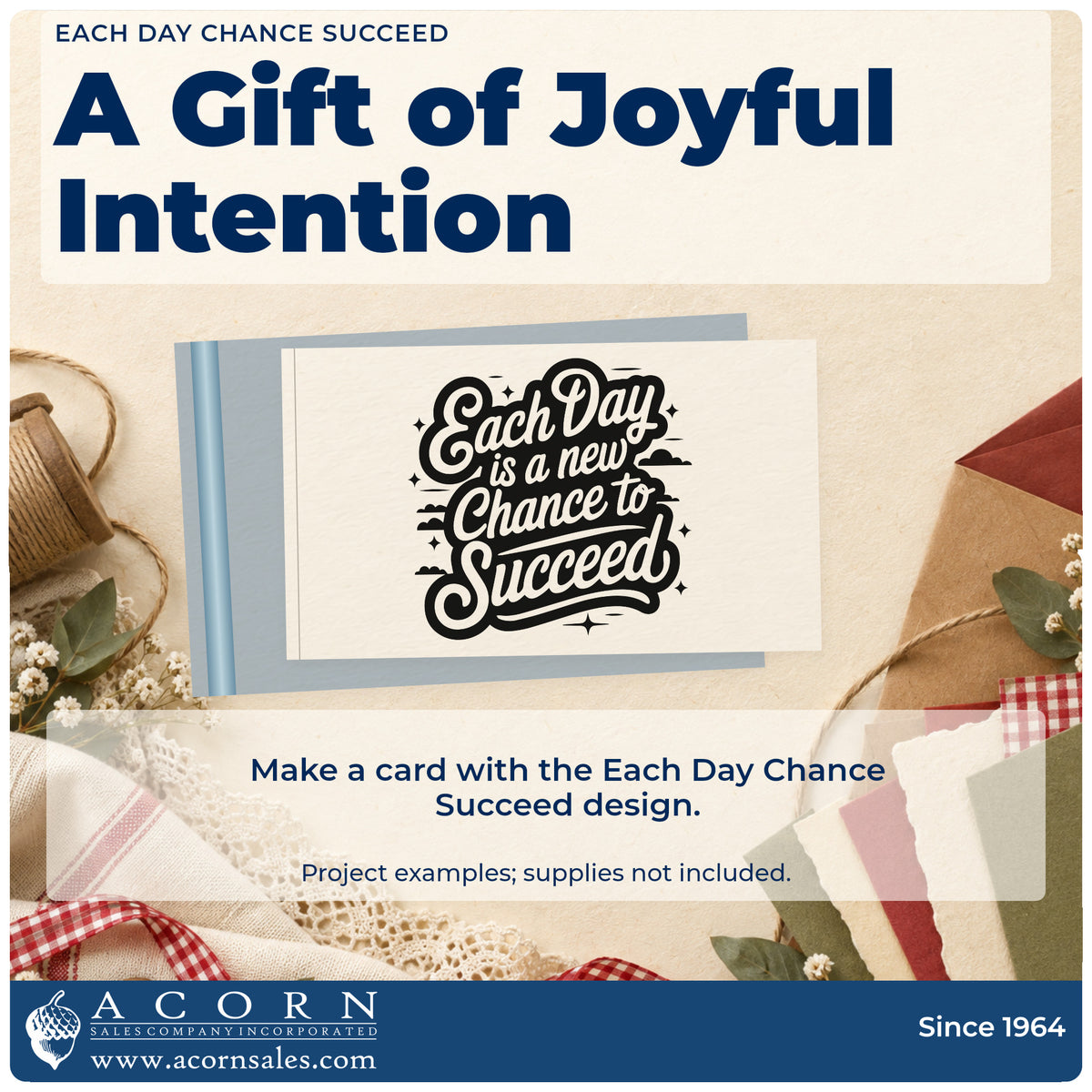 A finished handmade project stamped with the Each Day Chance Succeed Rubber Stamp – Duo Hand, ideal for round album page.