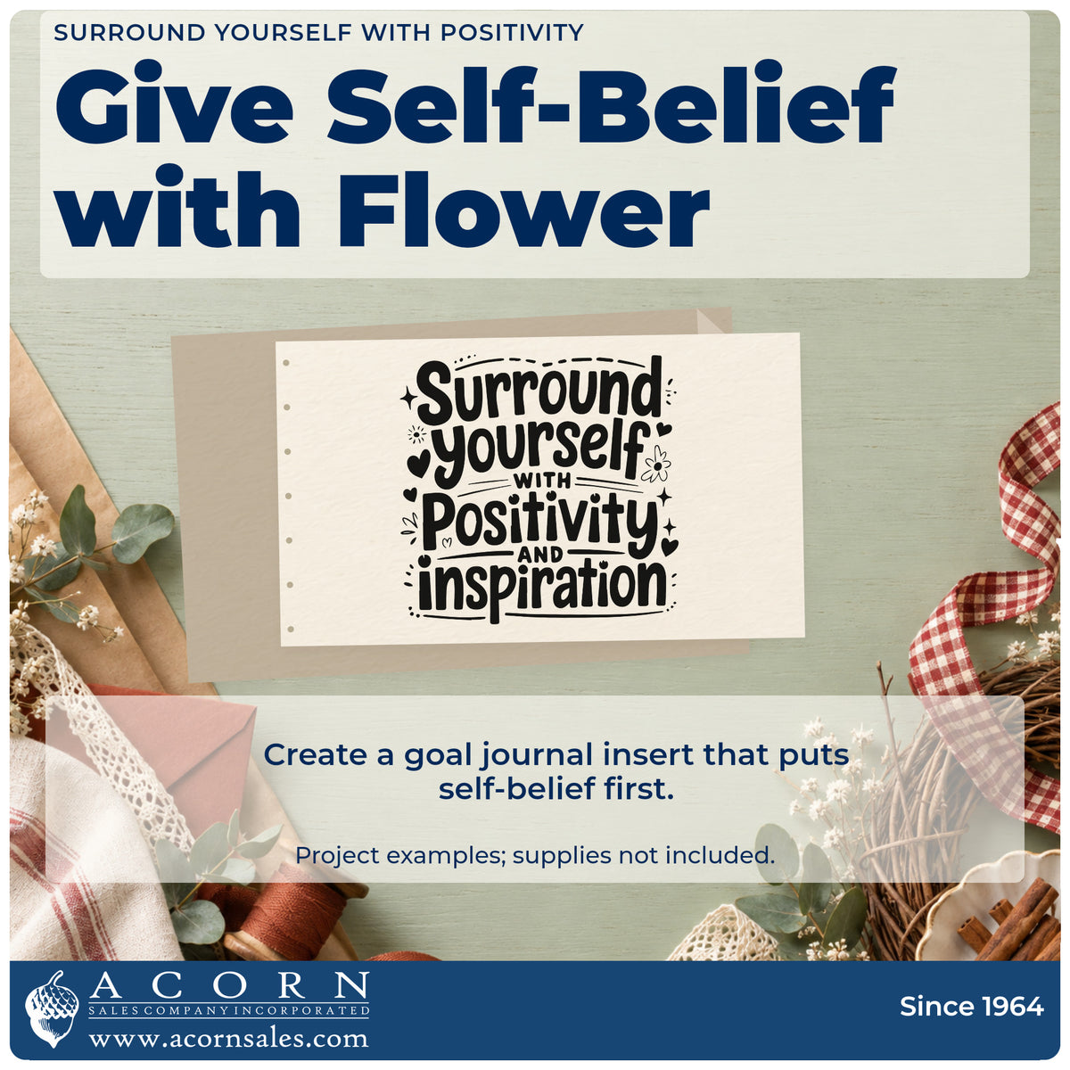 A finished handmade project stamped with the Self-Inking Surround Yourself With Positivity Stamp, ideal for board year album page.