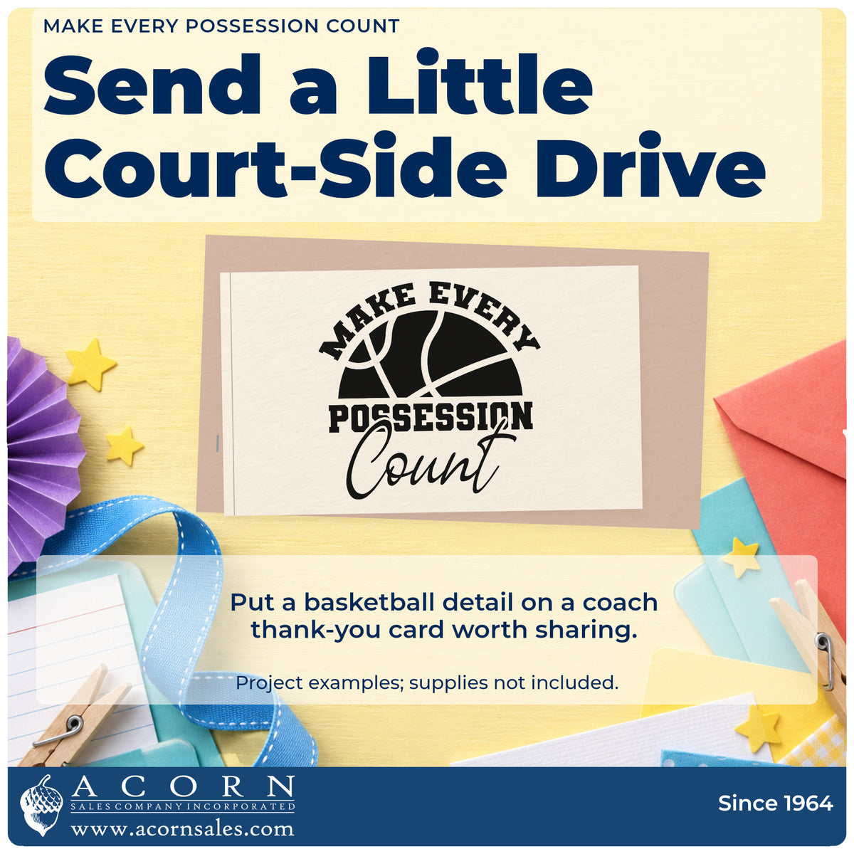 A finished handmade project stamped with the Make Every Possession Count Basketball Wood-Mounted Rubber Stamp, ideal for varsity album page.