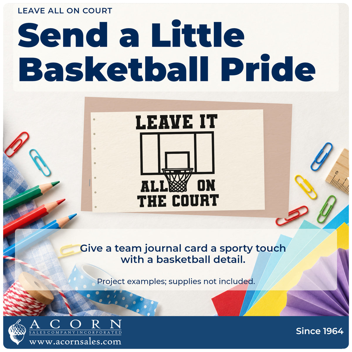 A finished handmade project stamped with the Leave It All On The Court Stamp – Self-Inking, ideal for senior night album page.
