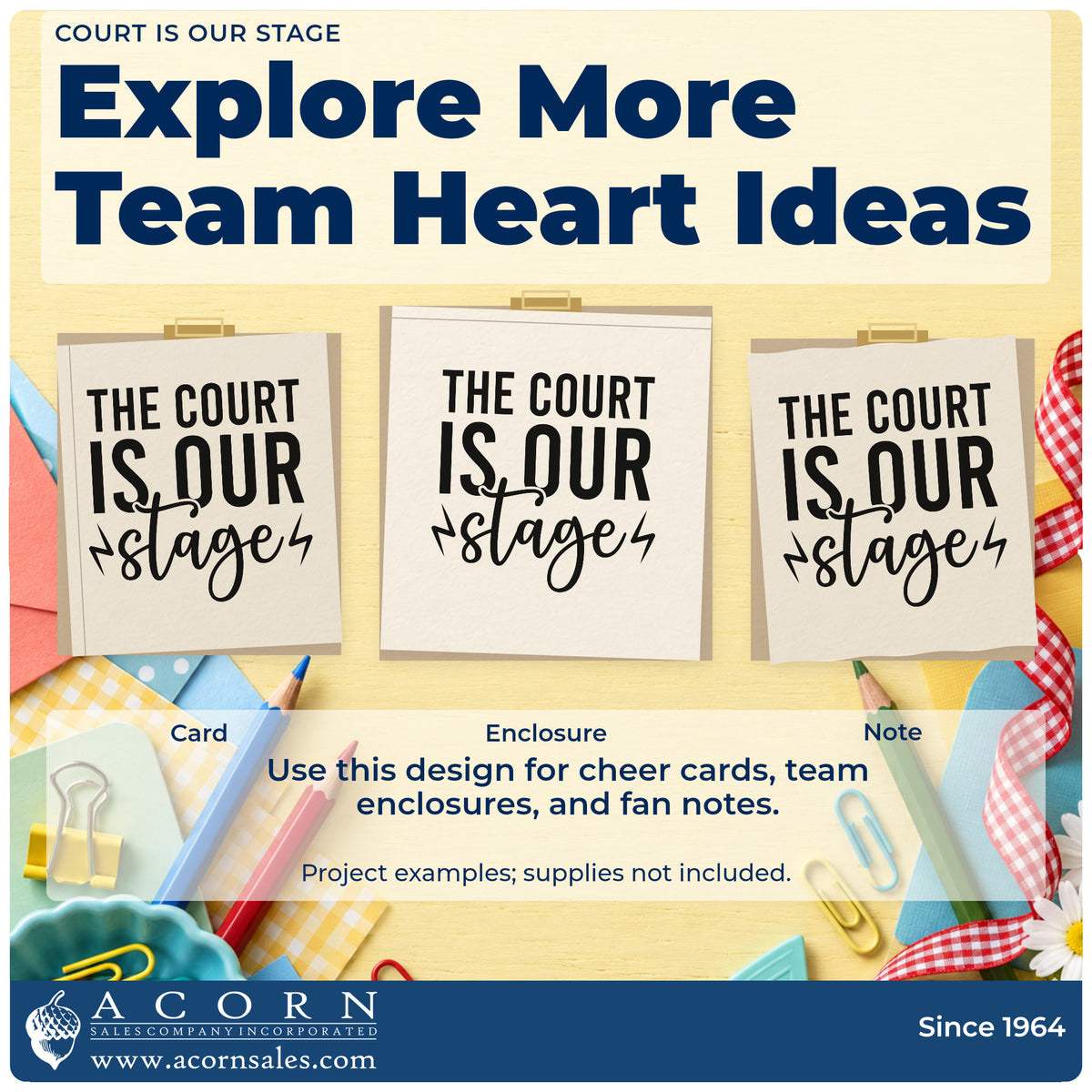 Three project examples made with the Court Is Our Stage Pre-Inked Stamp – PSI, including rally run sheet.