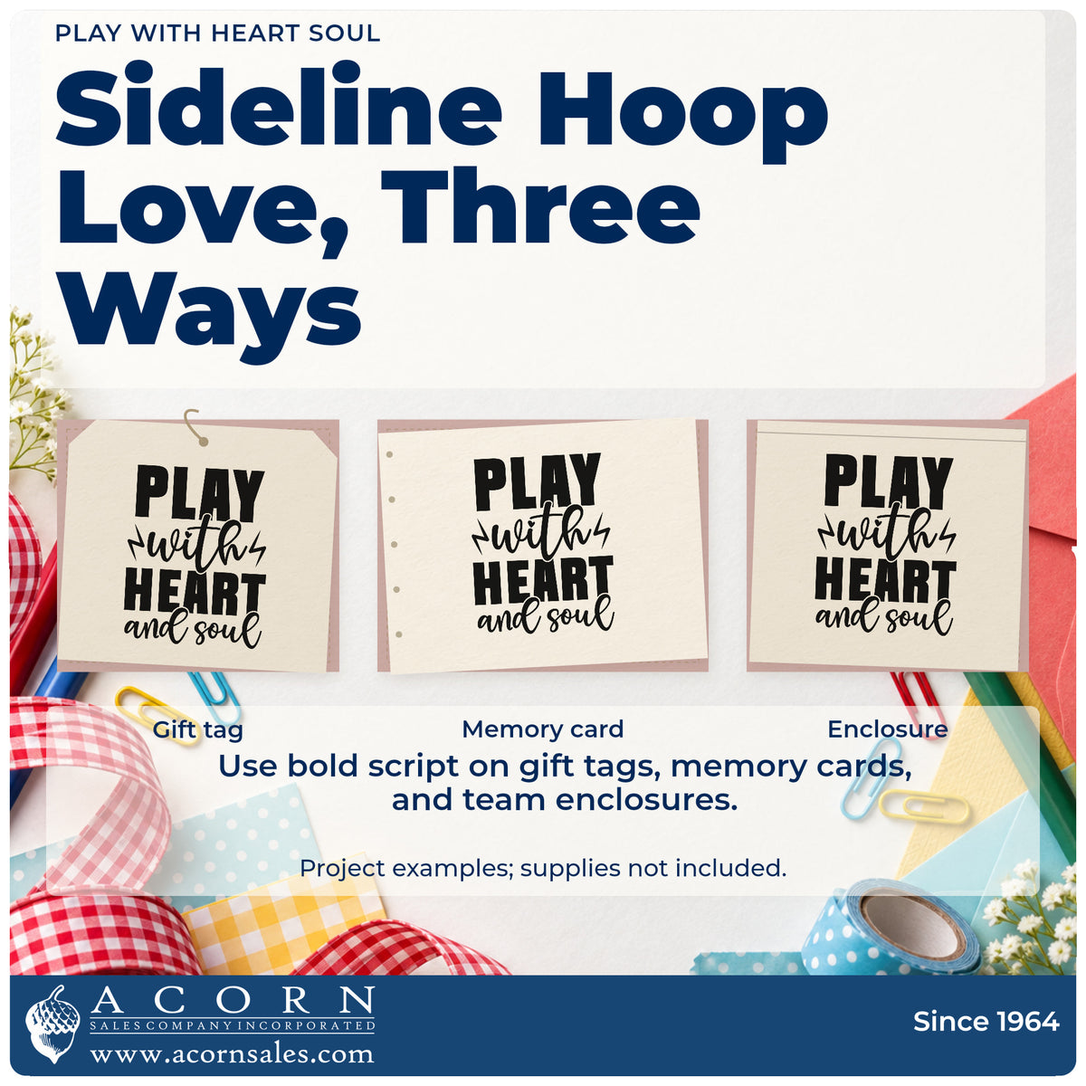 Three project examples made with the Play With Heart And Soul Duo Hand Stamp, including match stat sheet.