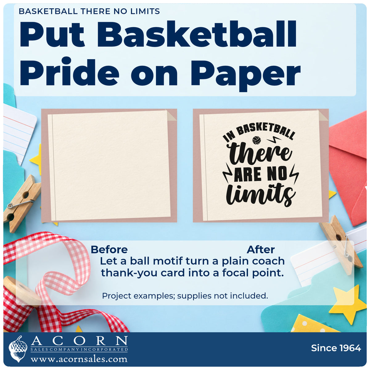 Before and after of a plain item finished with the In Basketball There Are No Limits Stamp – Duo Hand, a quick upgrade for framed common room.