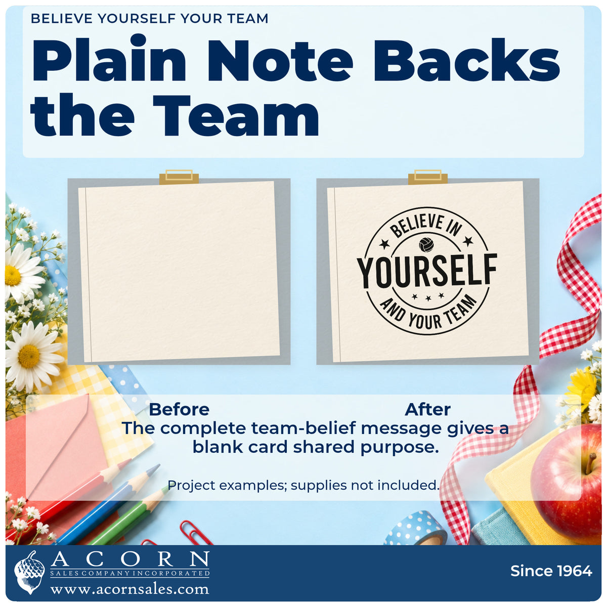 Before and after of a plain item finished with the Believe In Yourself And Your Team Volleyball Premium Wood-Mounted Stamp – Vintage Pro, a quick upgrade for framed locker bench.