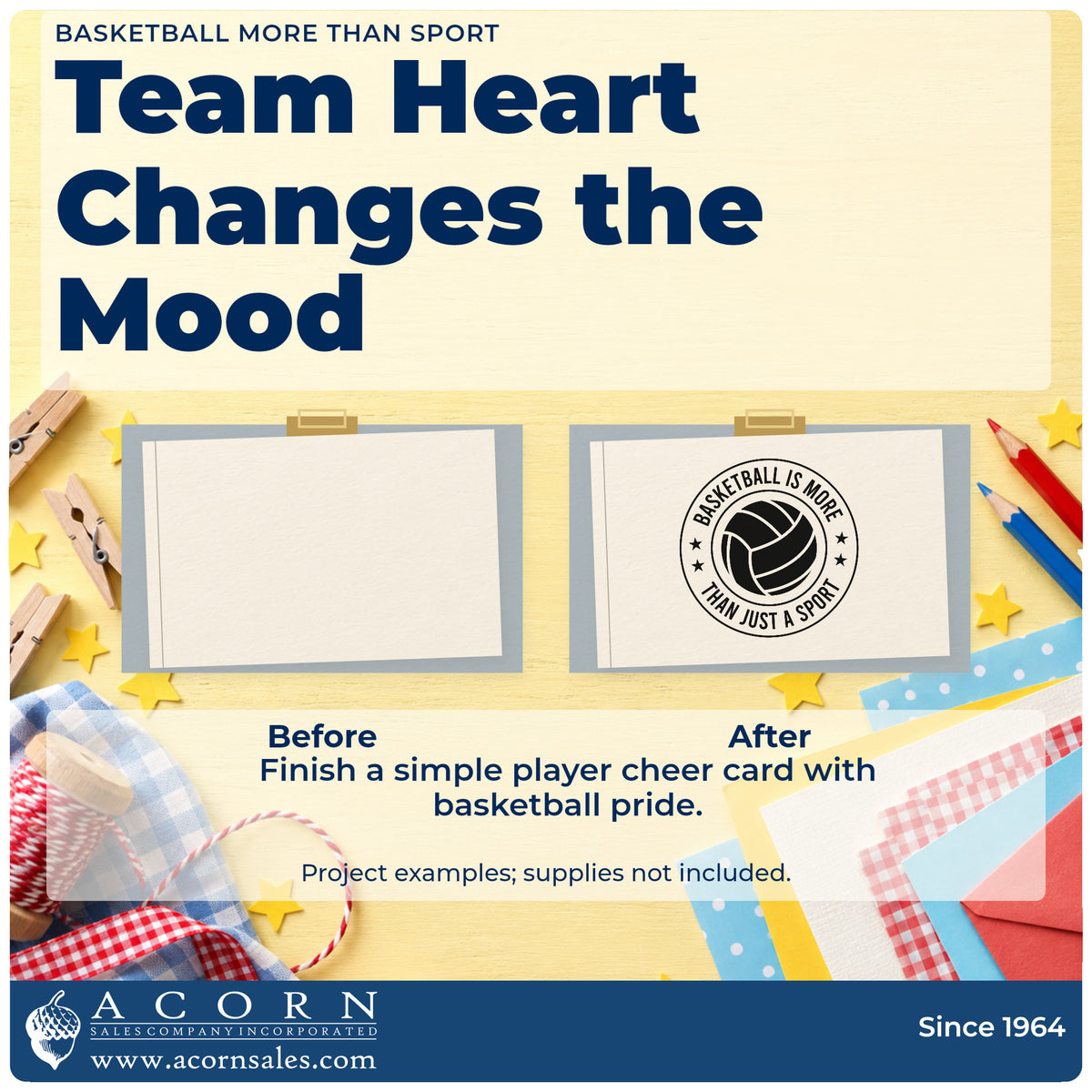 Before and after of a plain item finished with the Basketball More Than Just A Sport Badge Premium Wooden Stamp – Vintage Pro, a quick upgrade for framed gym entry.
