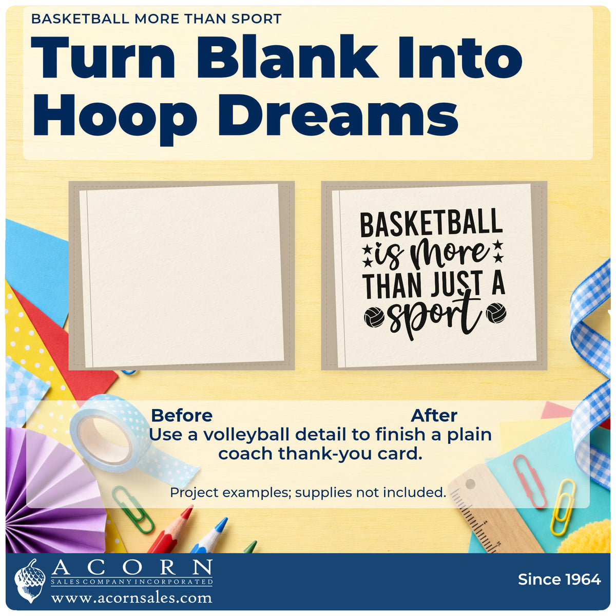 Before and after of a plain item finished with the Basketball Is More Than Just A Sport Rubber Stamp – Wood Handle, a quick upgrade for framed ticket table.