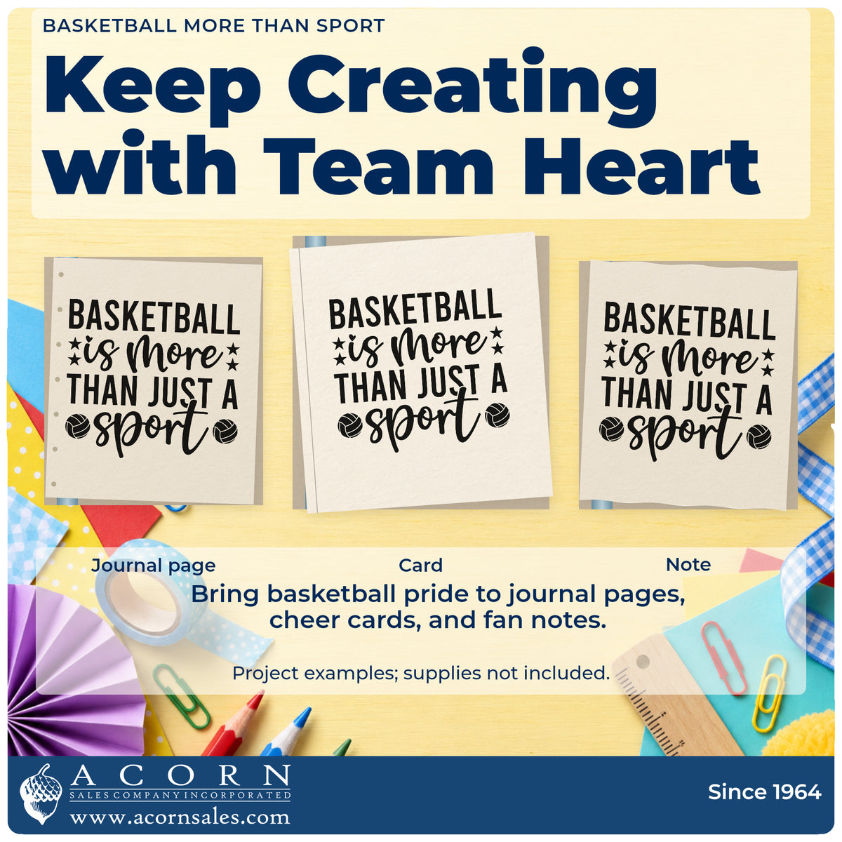 Three project examples made with the Basketball Is More Than Just A Sport Pre-Inked Stamp – Slim, including bracket plan sheet.