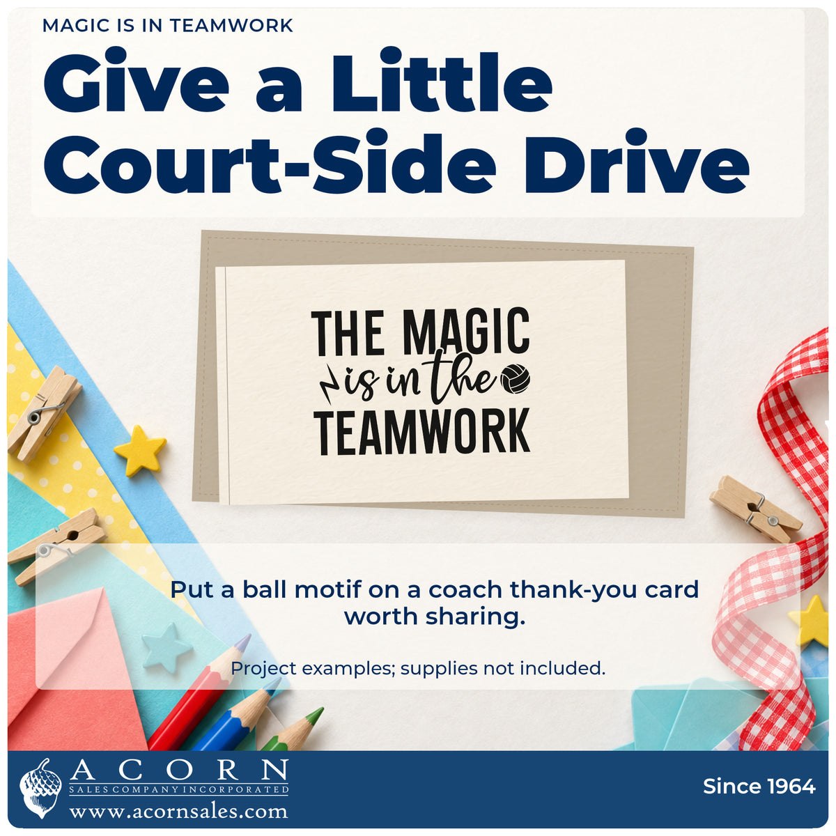 A finished handmade project stamped with the The Magic Is In The Teamwork Volleyball PSI Pre-Inked Stamp, ideal for whistle year album page.