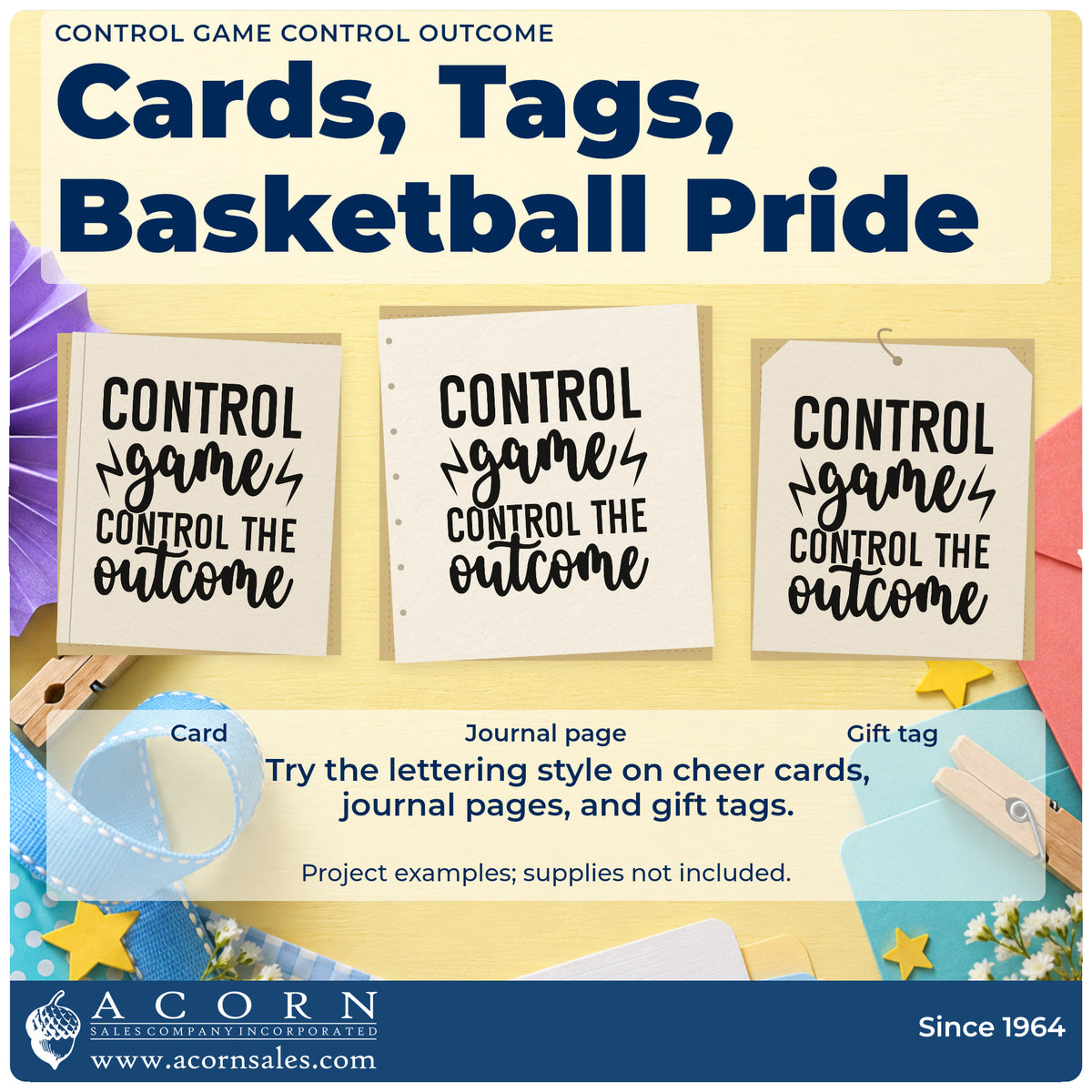 Three project examples made with the Control Game Control The Outcome Self-Inking Craft Stamp, including film note sheet.