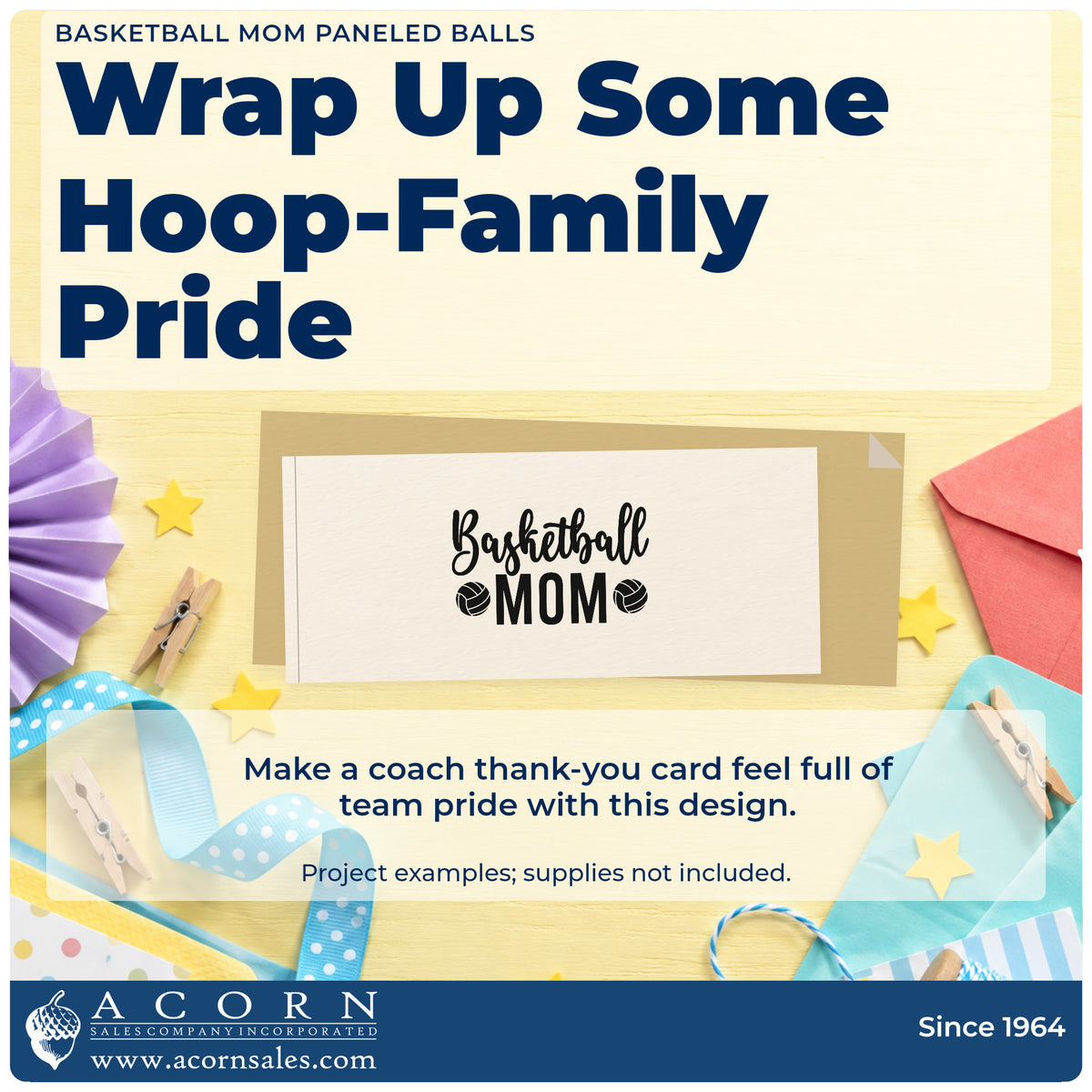 A finished handmade project stamped with the Basketball Mom With Two Paneled Balls Pre-Inked Stamp – Slim, ideal for uniform album page.