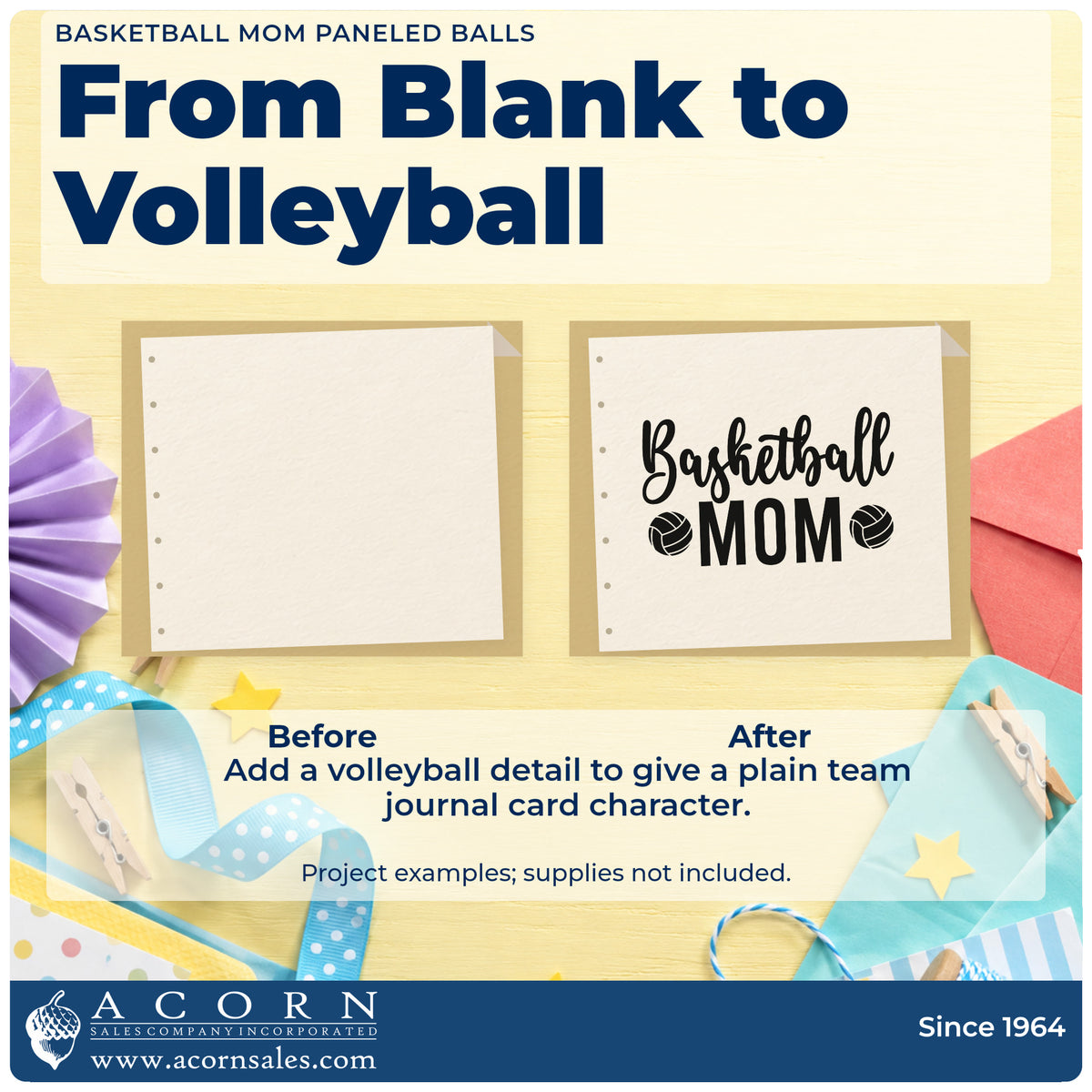 Before and after of a plain item finished with the Duo Hand Basketball Mom With Two Paneled Balls Rubber Stamp, a quick upgrade for framed laundry room.