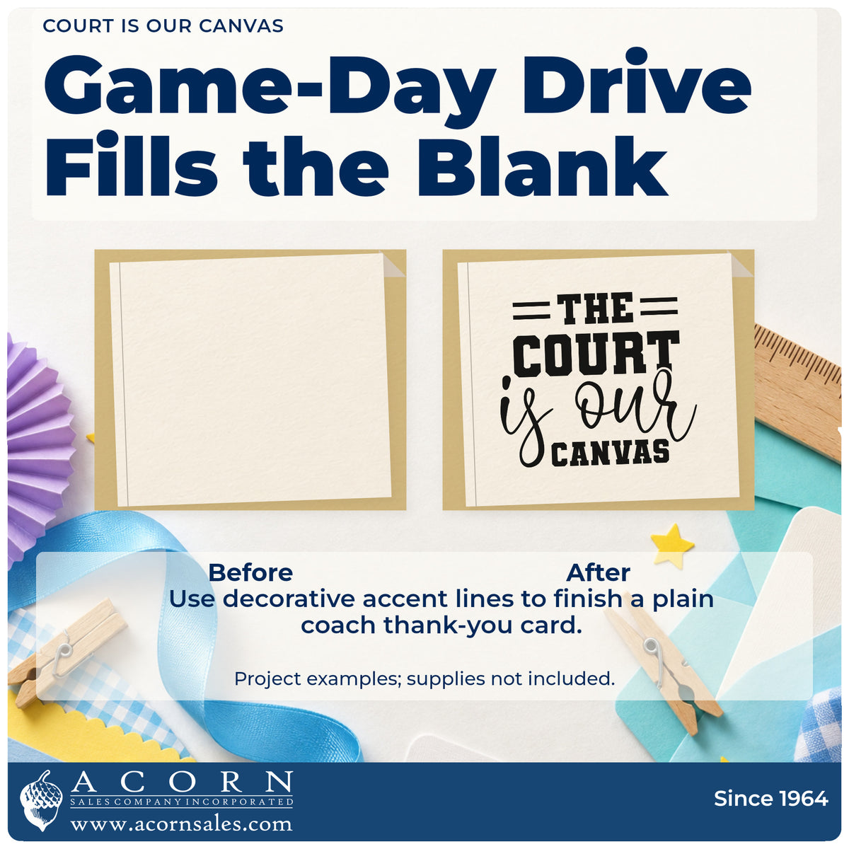 Before and after of a plain item finished with the The Court Is Our Canvas Pre-Inked Stamp – Slim, a quick upgrade for framed gym store.