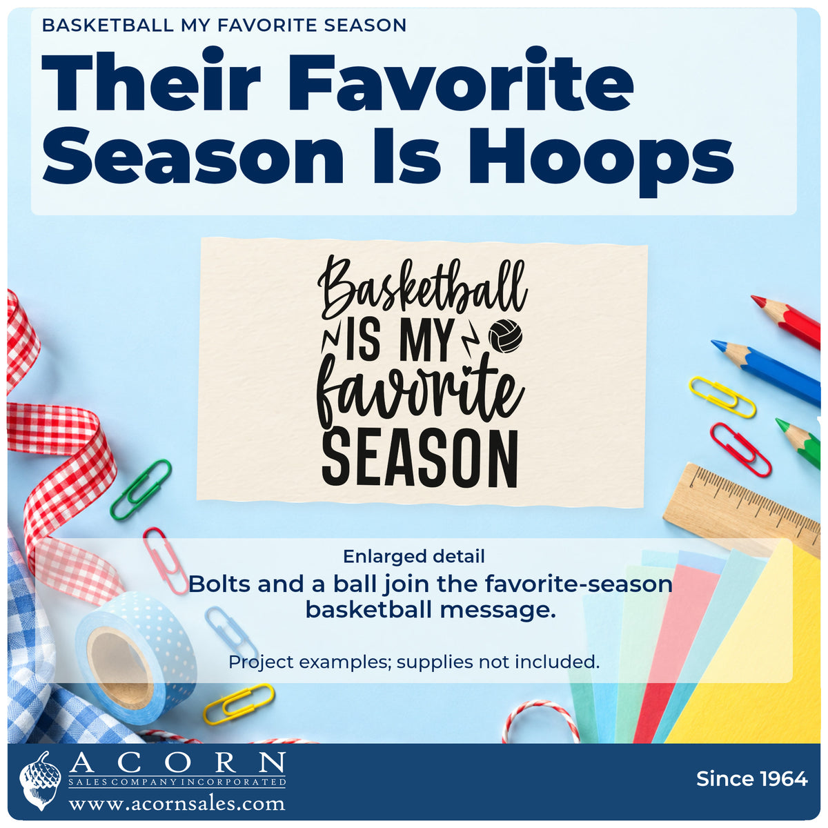 Enlarged detail of the Basketball Is My Favorite Season Stamp – Premium Vintage Pro Wooden imprint. Basketball IS MY favorite SEASON appears with lightning bolts and a volleyball-style ball.