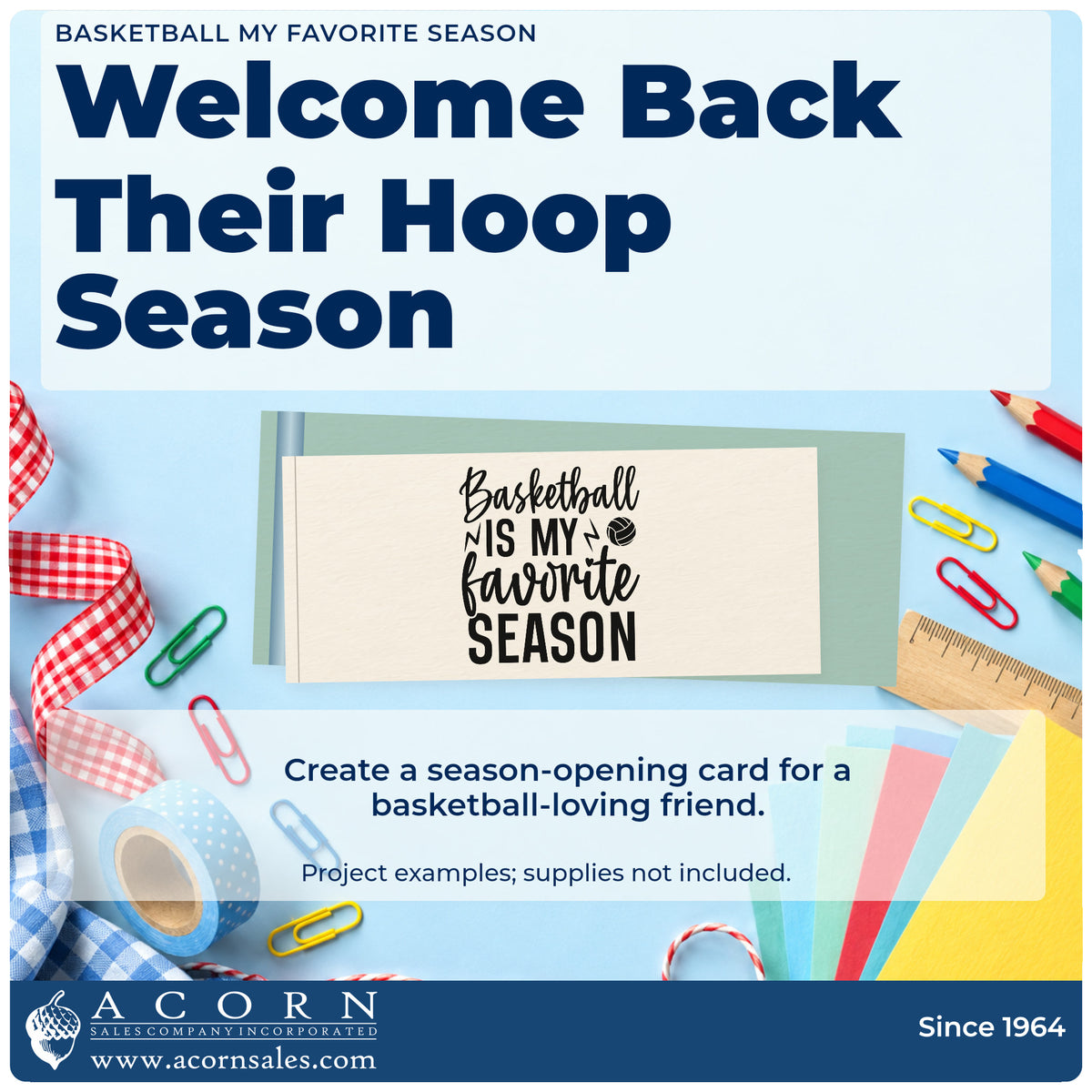 A finished handmade project stamped with the Basketball Is My Favorite Season PSI Pre-Inked Stamp, ideal for winter album page.