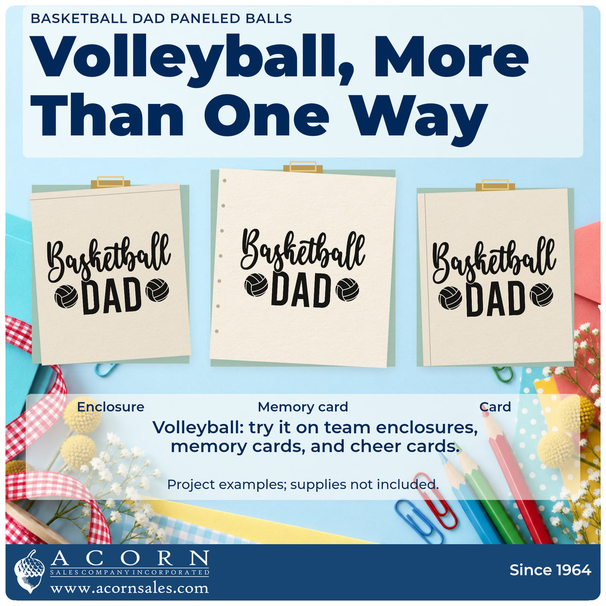 Three project examples made with the Basketball Dad With Two Paneled Balls Craft Stamp – Self-Inking, including tailgate plan sheet.