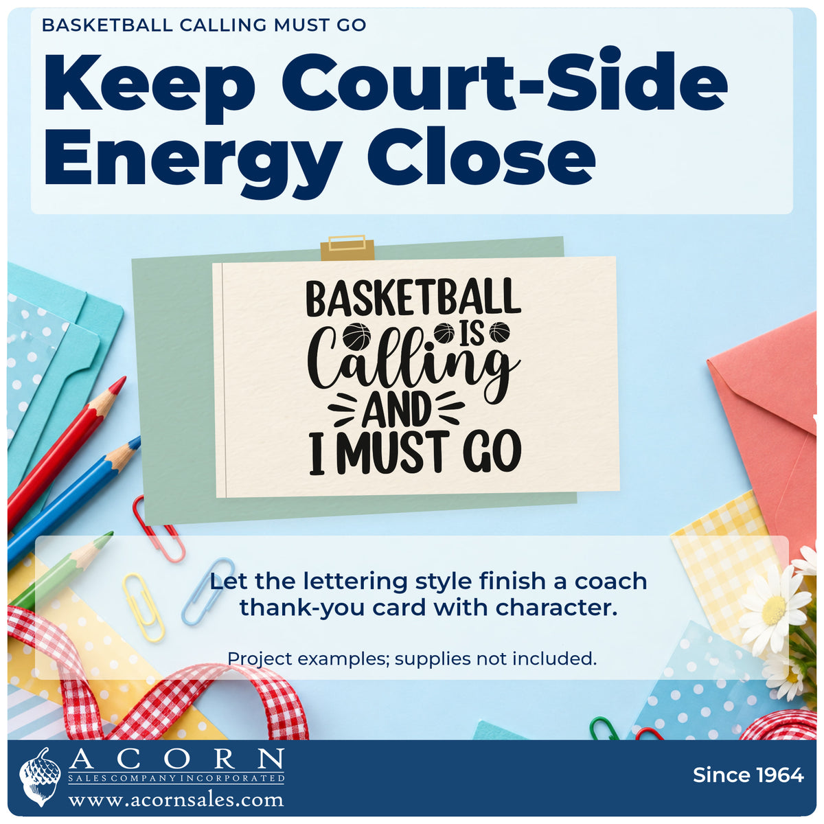 A finished handmade project stamped with the Basketball Calling Must Go Rubber Stamp – Duo Hand, ideal for road game album page.