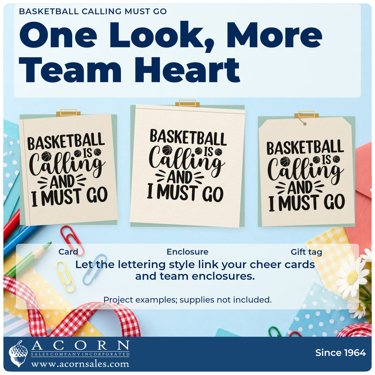 Three project examples made with the Basketball Calling Must Go Compact Pre-Inked Stamp – Slim, including drive leg sheet.