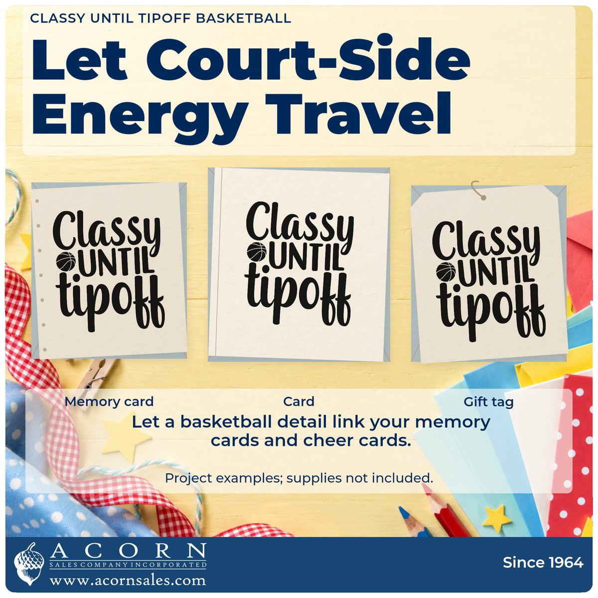 Three project examples made with the Classy Until Tipoff Basketball Slim Pre-Inked Stamp, including outfit plan sheet.