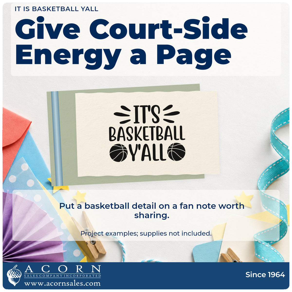 A finished handmade project stamped with the It Is Basketball Yall Self-Inking Craft Stamp, ideal for kickoff album page.