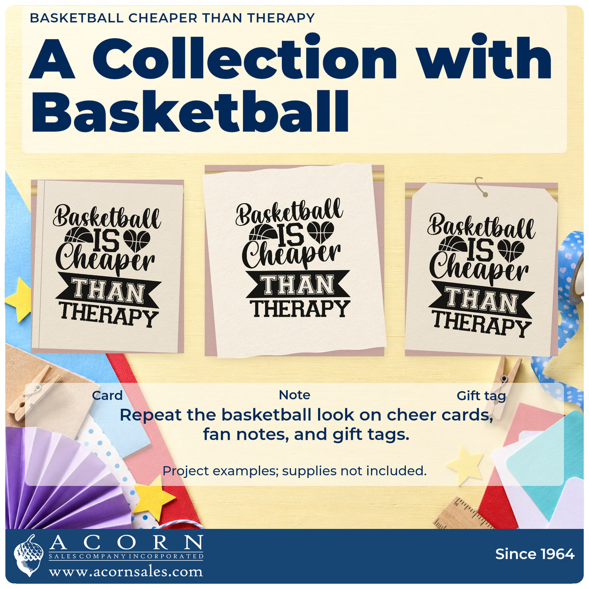 Three project examples made with the Basketball Cheaper Than Therapy Pre-Inked Stamp – PSI, including roster signup sheet.